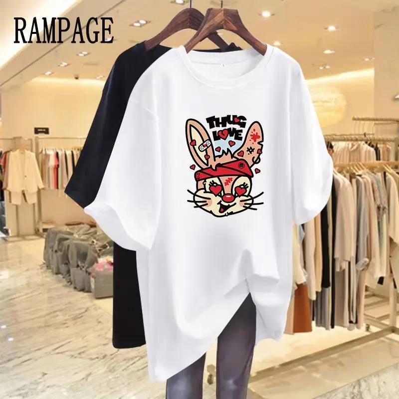 

Women Vintage Cartoon Printed Chic T-shirt Basic O-neck Cotton Casual Loose Pullovers Short Sleeve Y2k Top