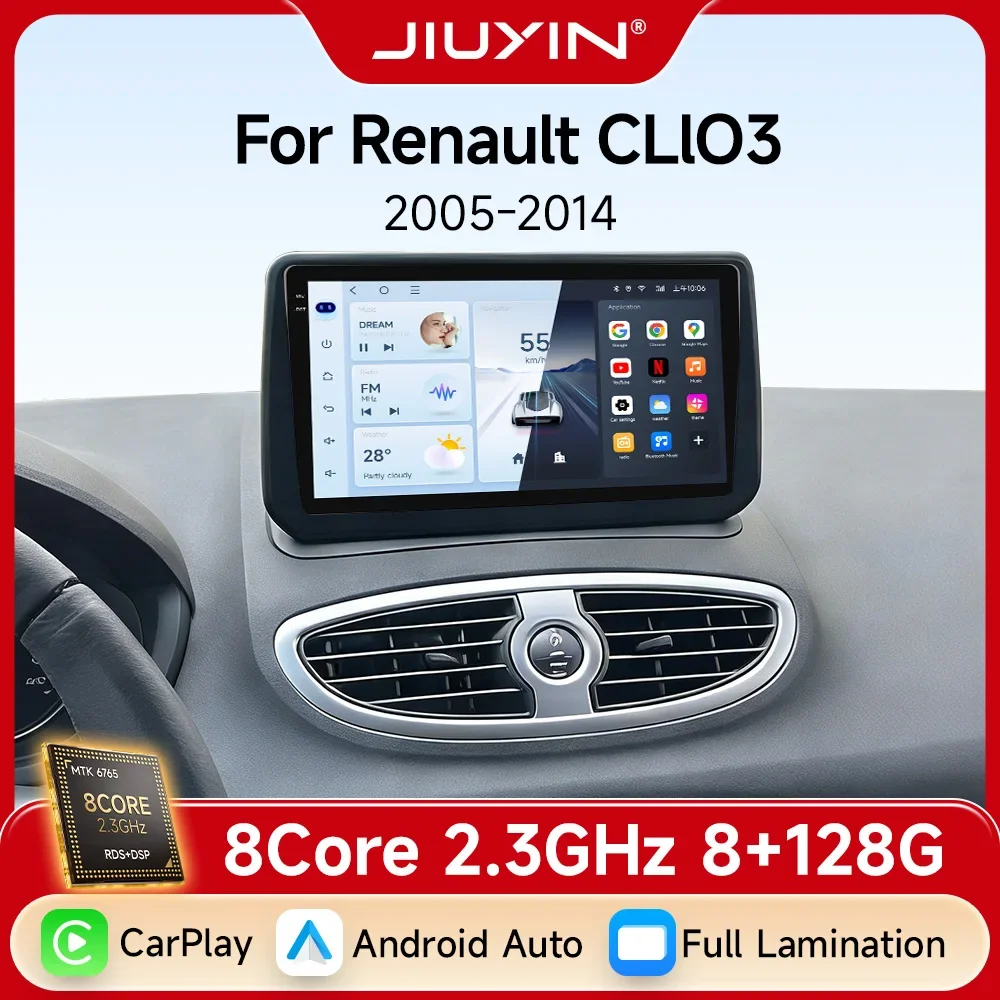 JIUYIN Car Radio For Renault Clio 3 2005 - 2014 8 Core Multimedia Player Wireless Carplay Screen Android Auto Stereo Navigation
