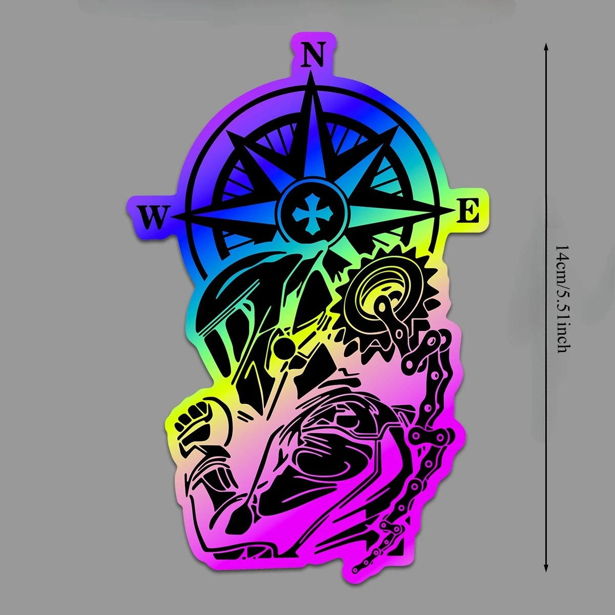Adventure Compass Knight Holographic Sticker, Waterproof Decal for Helmet & Bike
