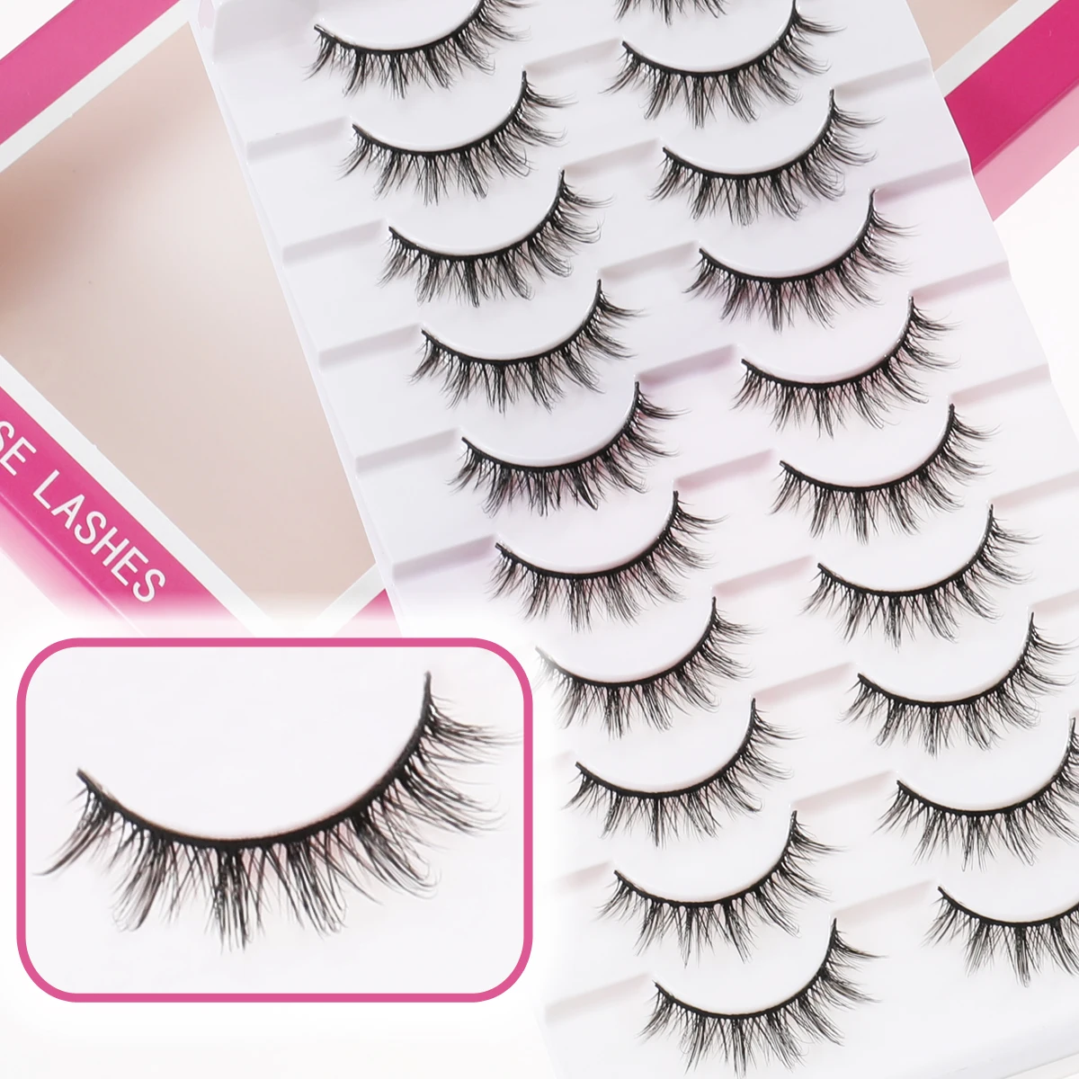 Xuanfeiwu رموش عنقودية واقعية طبيعية كاملة الشريط لمكياج أداء المسرح، رموش صناعية مجعدة وكثافة للمكياج الخفيف اليومي ورموش على طراز الرسوم المتحركة #6