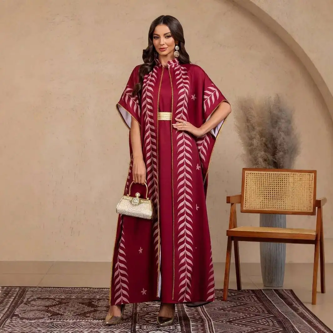 

Dubai Women's Abaya Fashion Dress Abaya Long Dress Arabic Print Dress Two-piece Set Abaya Ramadan Dubai Luxury Islam Elegant