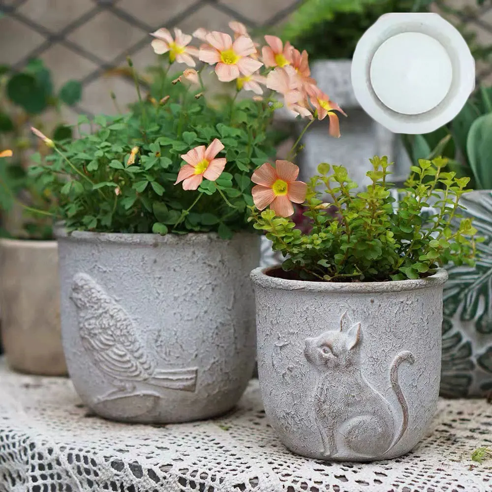 

Silicone Flower Pot Mold Round, Vintage Embossed Animal Planter Mold for Cement Terrazzo, DIY Home Decor Craft Supplies