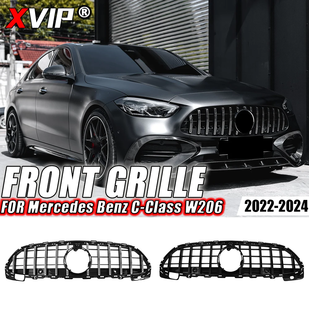 

XVIP Chrome Silver Diamonds Style Front Racing Grille For Mercedes Benz C-Class W206 C180 C200 C300 C350 2022-2024 Upper Grilles