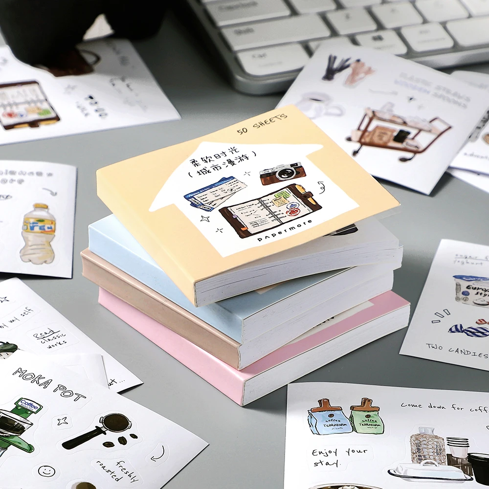 

50 листов/книга в стиле ретро Ins Soft Time, высечка, мини-наклейка для ноутбука, журнал, наклейка для фотокарточек, материал «сделай сам», эстетические канцелярские принадлежности