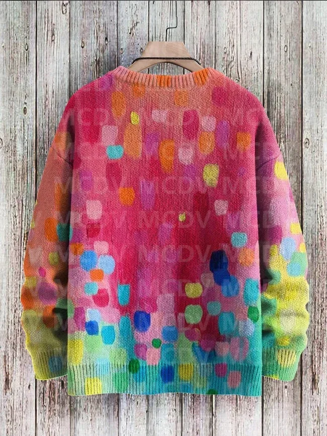 Sweater rajut pria wanita, Pullover rajut warna biru grafiti kasual pria dan wanita