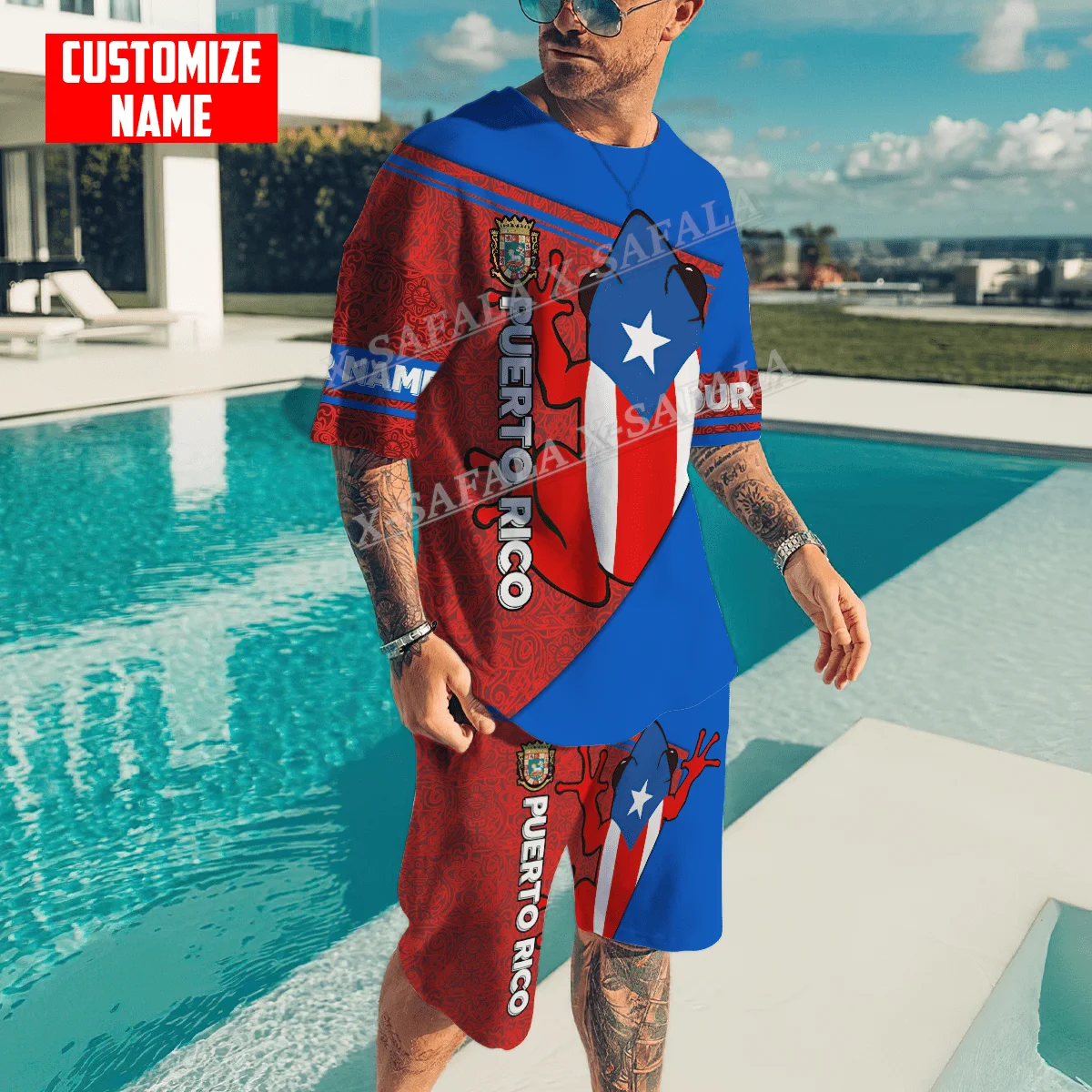 Puerto Rico Country Flag T-shirt Short Combo Beach Set Men Summer Short Sleeve Casual Mens T-Shirt BoardShorts Set-10