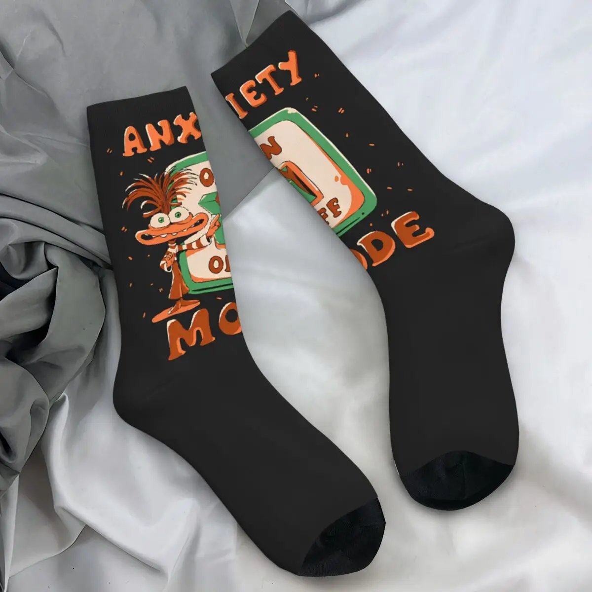 Calcetines interiores y exteriores antideslizantes para parejas, medias suaves, divertidas, con estampado de ansiedad, para otoño