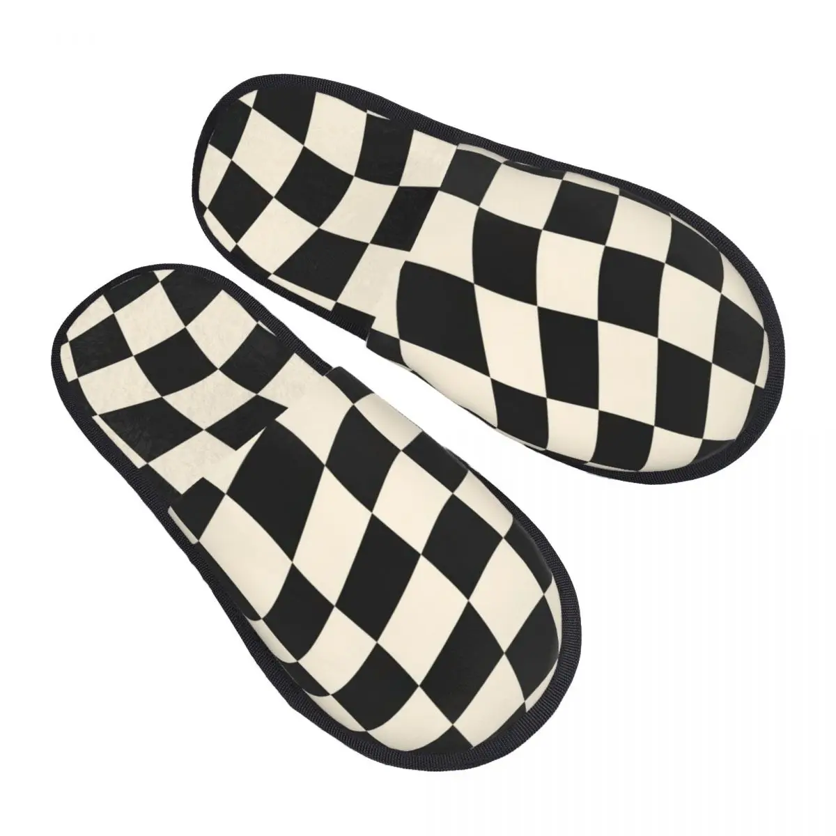 Custom Fashion Black And White Tartan Plaid Soft Memory Foam House Slippers Women Cozy Warm Anti-skid Sole Slipper