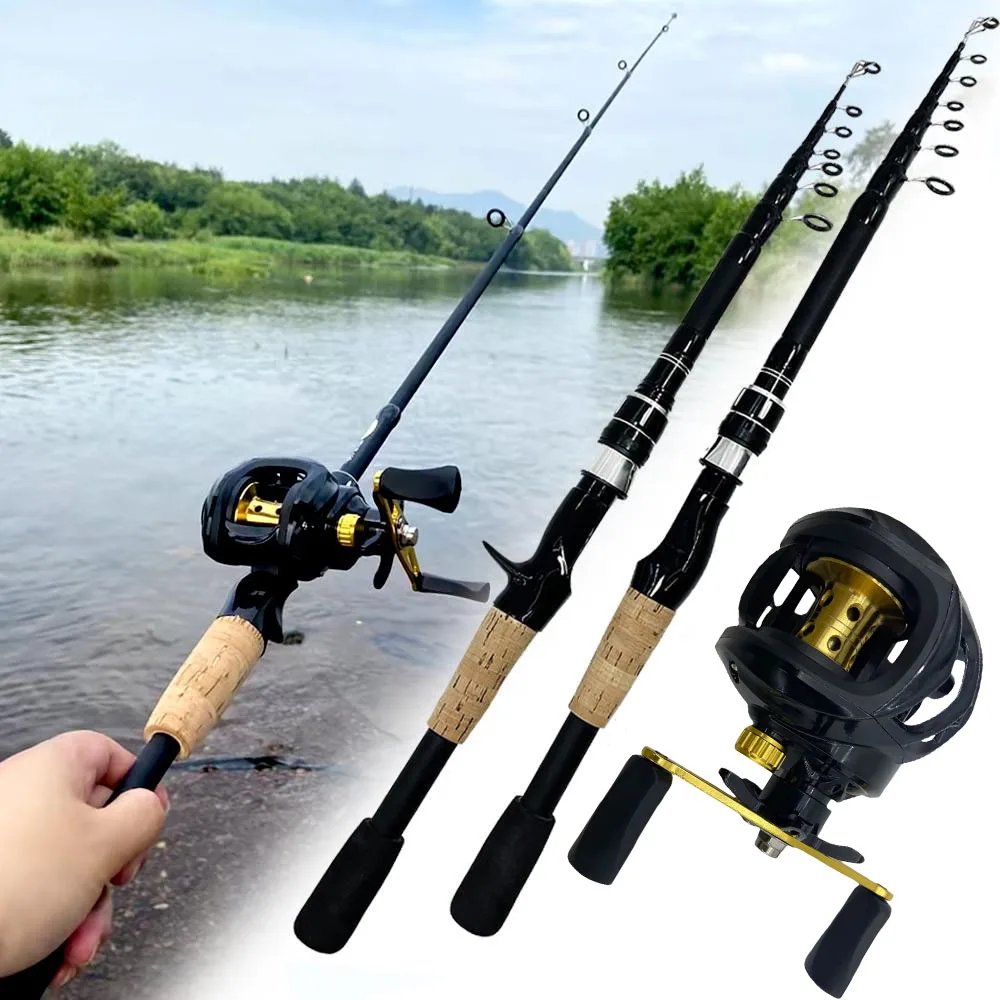 Angelrute mit hartem Kohlenstoff-Spinnköder, 1,5–2,4 m und Baitcasting-Rolle, 7,2:1 Hochgeschwindigkeits-Übersetzungsverhältnis, kombiniertes Reise-Surf-Angelgerät