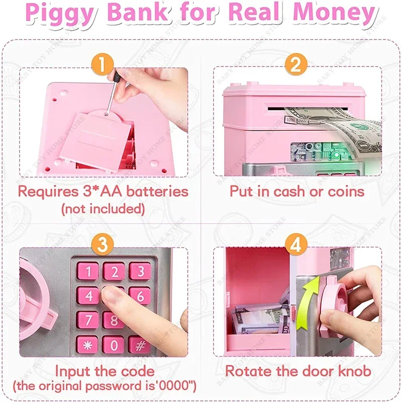 ATM Bank Toys for Kids Mini  Automatic  Safe Coins Cash Saving Money Box with Code Key Lock Coin   Children Gifts