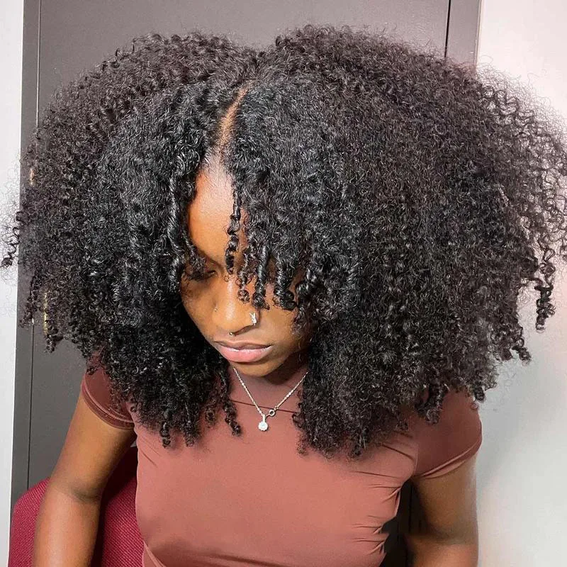 

12A Jerry Curly V Part Wig Human Hair Upgrade U Part Human Hair Wigs Бразильский V-образный Kinky Curly Wig No Leave Out 200% Плотность