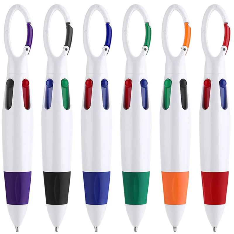 1 Piece 4 Color Ballpoint Pen With Keychain Easy Disassemble Replace Ink Retractable Ballpoint Pen For Doctors Teachers Students