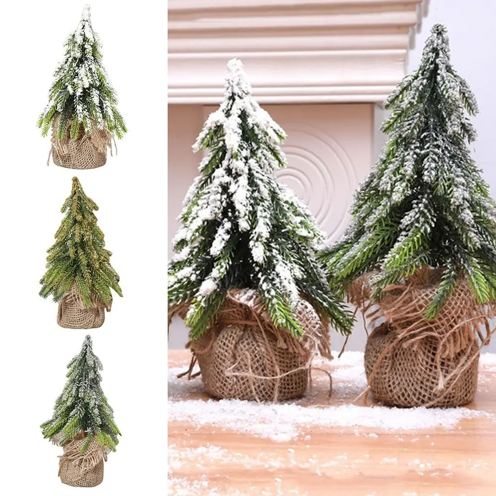 Elegant Handmade Miniature Snow Pine Tree Burlap Stable Mini Christmas Tree 20cm Green Hotel