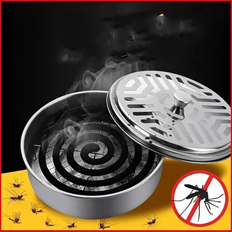 

Stainless Steel Chassis Ash Tray With Cover Round Multifunctional Mosquito Coil Holder Sawtooth Mesh Bracket Incense Burner Box