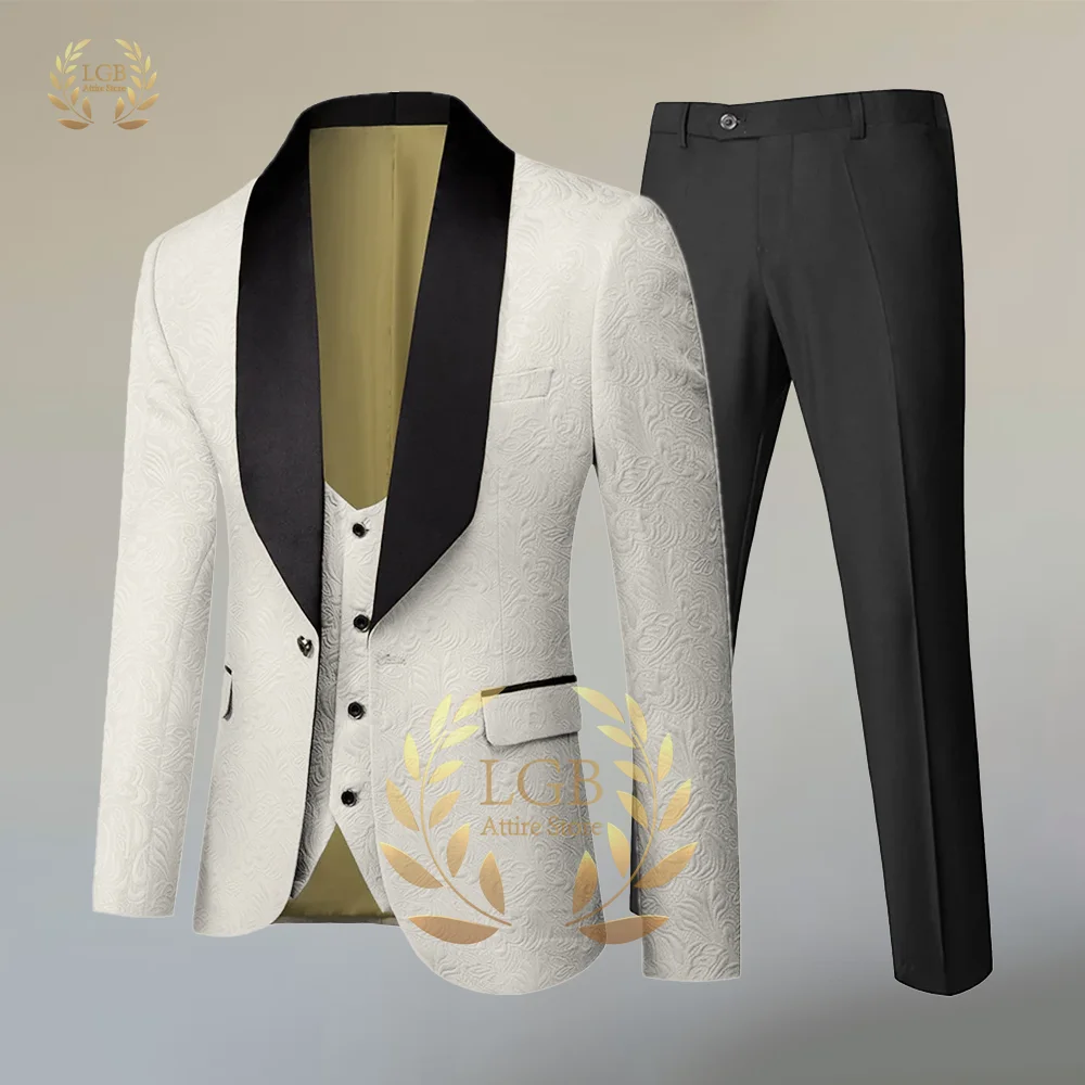 Men's navy blue suit jacket vest trousers 3 piece suit wedding/dinner suit fashion new floral suit jacket groom clothes