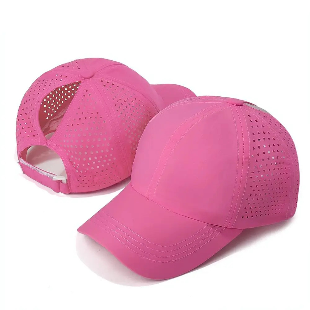 Summer Women Quick Dry Ponytail Baseball Cap Breathable Mesh Sunshade Hat Adjustable Outdoor Sporty Plain Visor