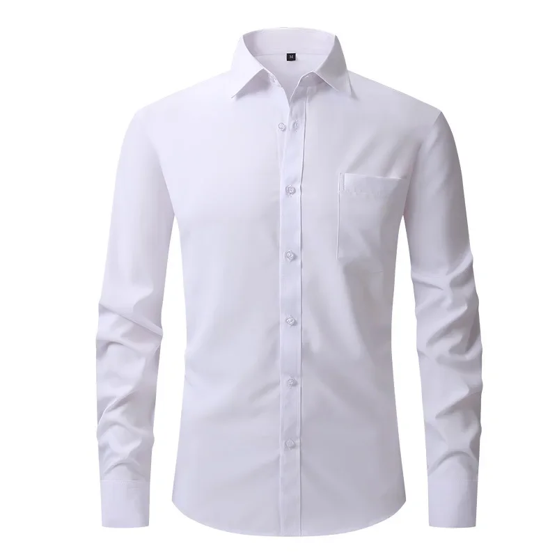 New Men's Elastic Business Casual Shirt Slim Fit Long Sleeved Shirt Wrinkle Resistant and Comfortable Formal Daily Office Top