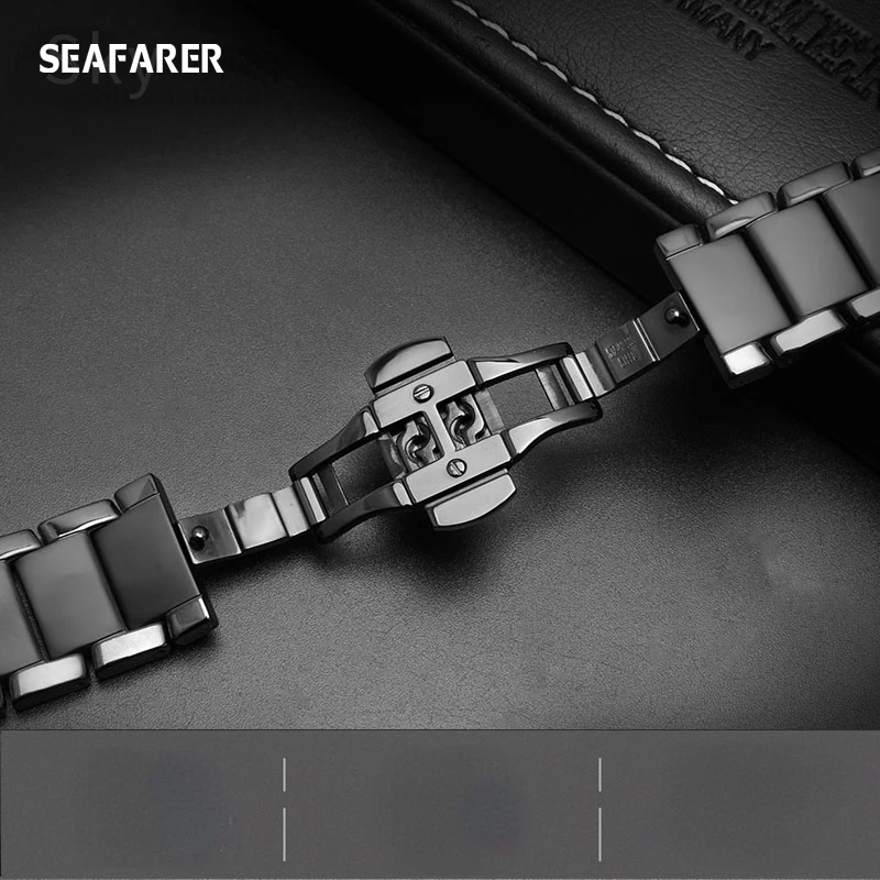 WatchBands Ceramic Watch Band Male for Armani Ar1400 1410 1451 1452 Black Watch Bracelet Female 22 24mm Watch strap