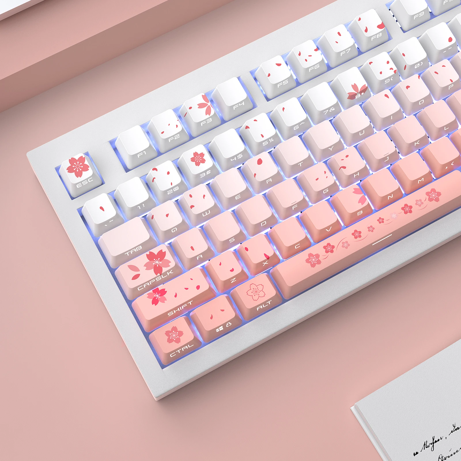 

Double Shot pbt Keycaps 134 Key Sakura Custom Keycap Set Dye Sub Side-lit Backlight Keycap For MX Switch Mechanical Keyboard Cap