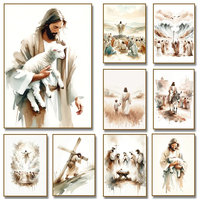 (No frame)Jesus Sketch Calms The Storm Canvas Posters Christian Bible Verse Shepherd Prints Painting Wall Art Poster Living R