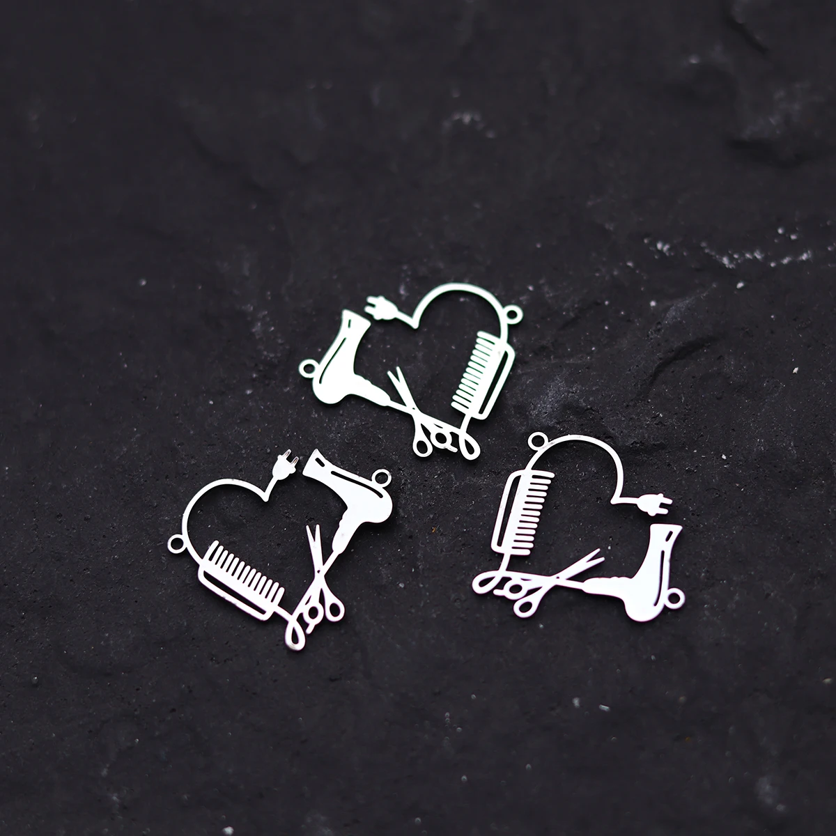 3pcs Hairdressing Tools Hair Dryer Scissors Comb Charm For Jewelry Making Bracelets Craft Stainless Steel Heart Pendant Supplies