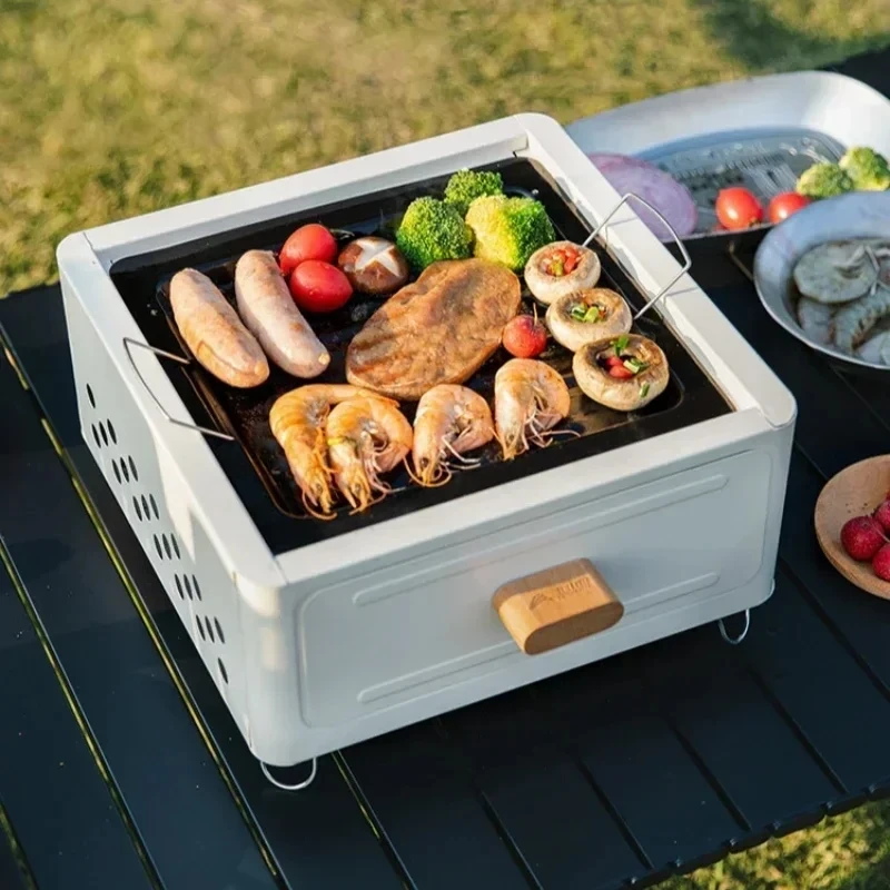 

Camping Barbecue Plate Outdoor Convenient Charcoal BBQ Grill Grill Plate BBQ Square Surround Cooker Cooking Tea New