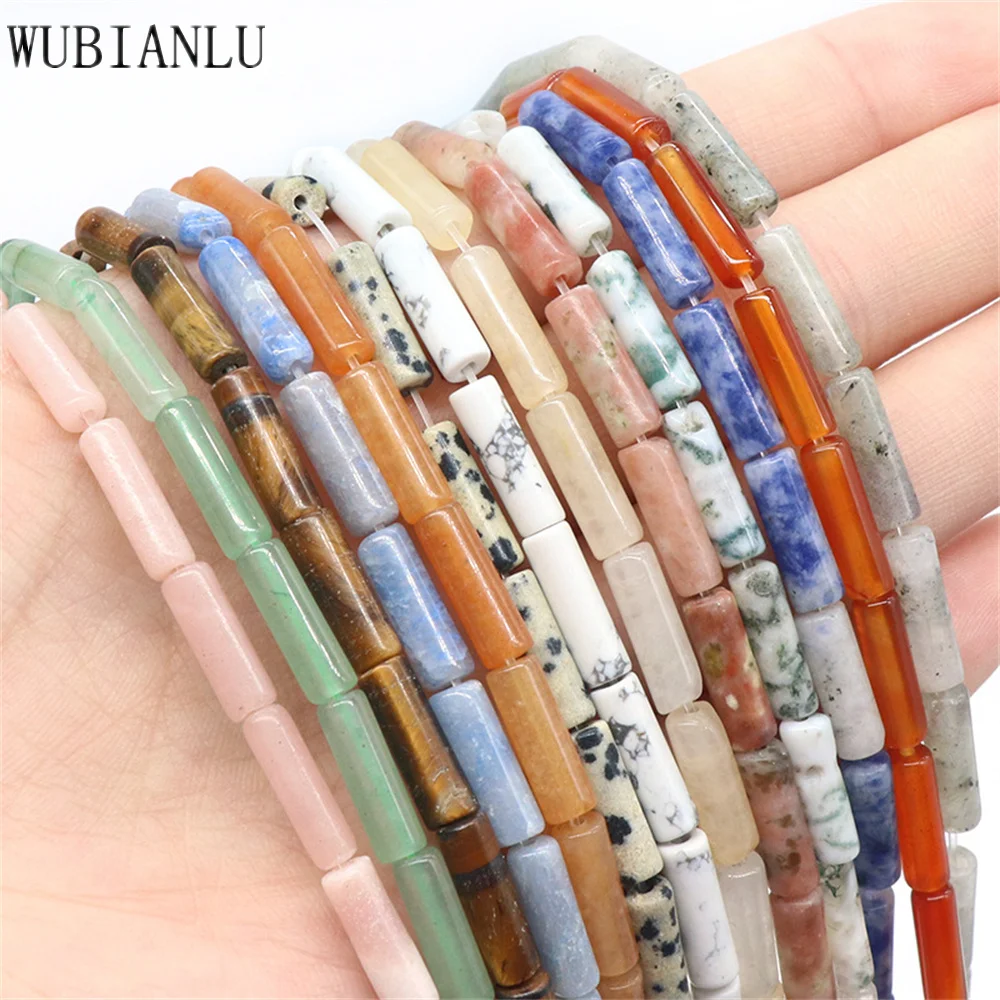 Natural Stone 4x13mm Amethyst Agate Opal Aquamarine Crystal Cylinder Jade Beads For Jewelry Make DIY Bracelet Necklace Push