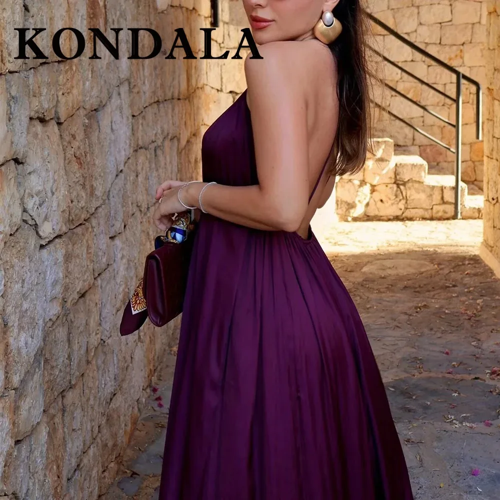 KONDALA Chic Elegante Winered 2025 Estate Donna Sexy Abito Collo-montato Abito Senza Schienale Moda Cami Lungo Night Party Club Vestido