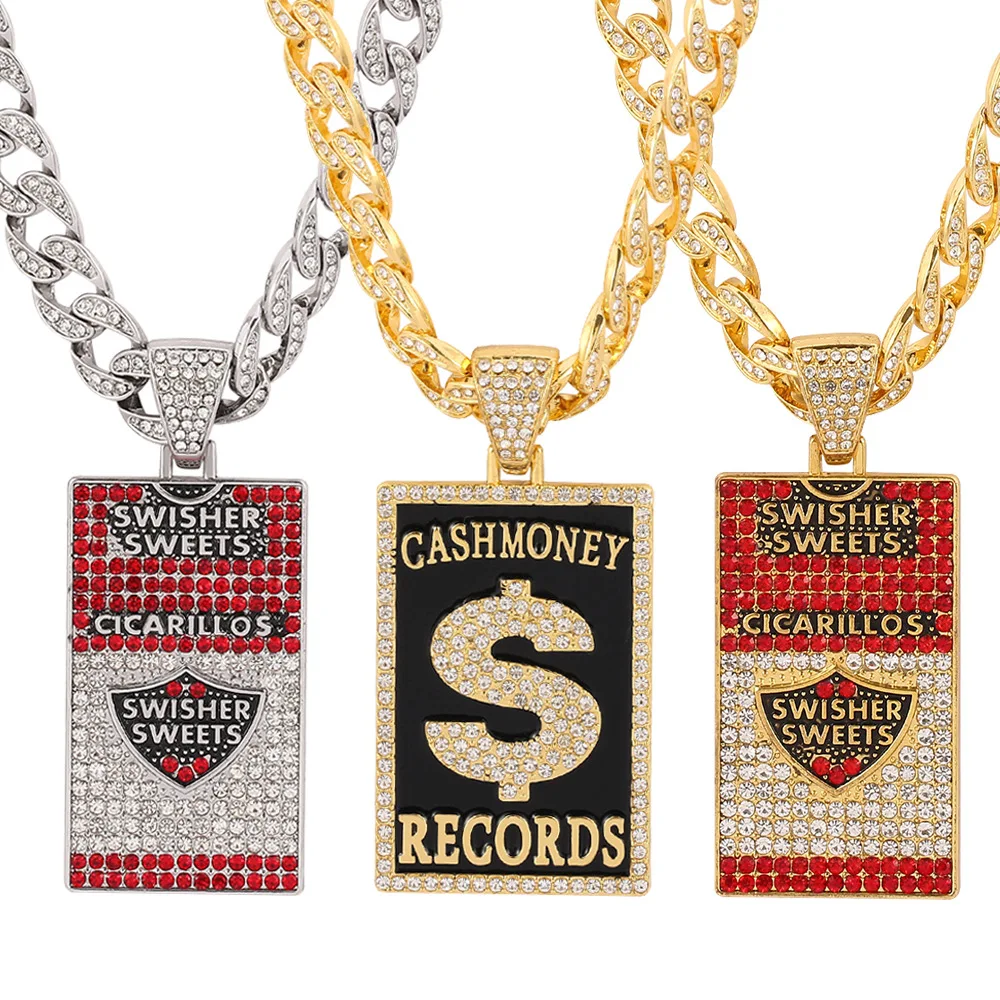 Goth Dollar Sign Cash Money Records Iced Out Pendant Necklace Cuban Chain Hip Hop Jewlery Street Rapper Boyfriend Gift