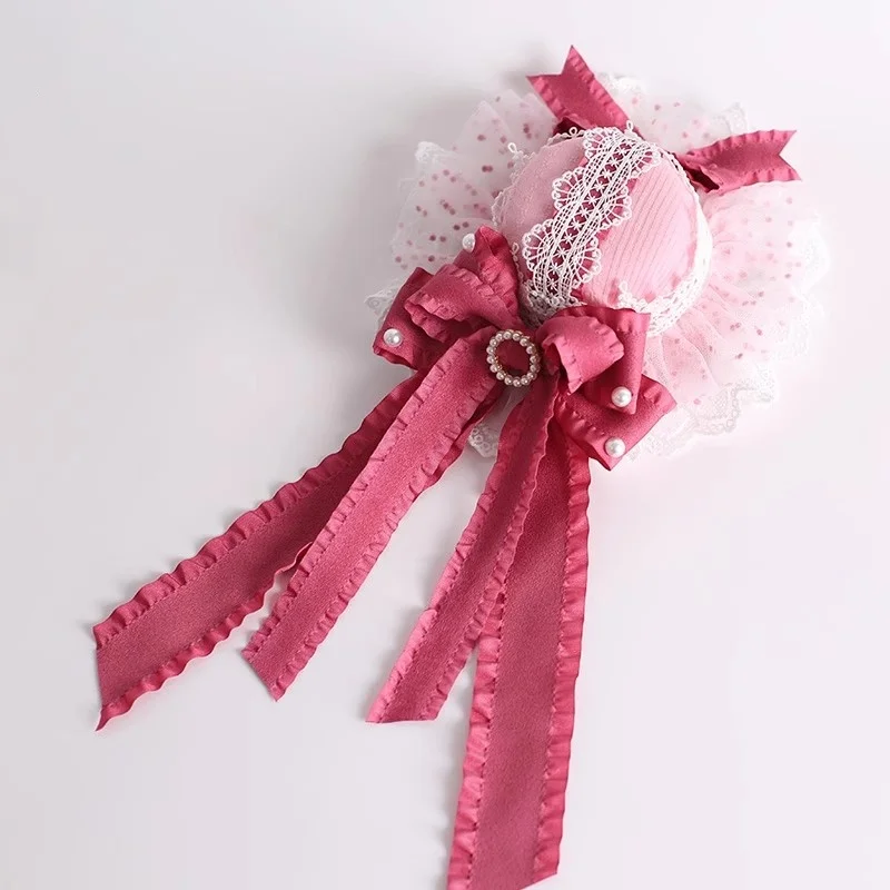 Pince à cheveux en velours Lolita rouge Rose fait à la main, bandeau en dentelle avec nœud sens de poupée, petit chapeau KC pour fille douce, accessoires de déguisement Cosplay