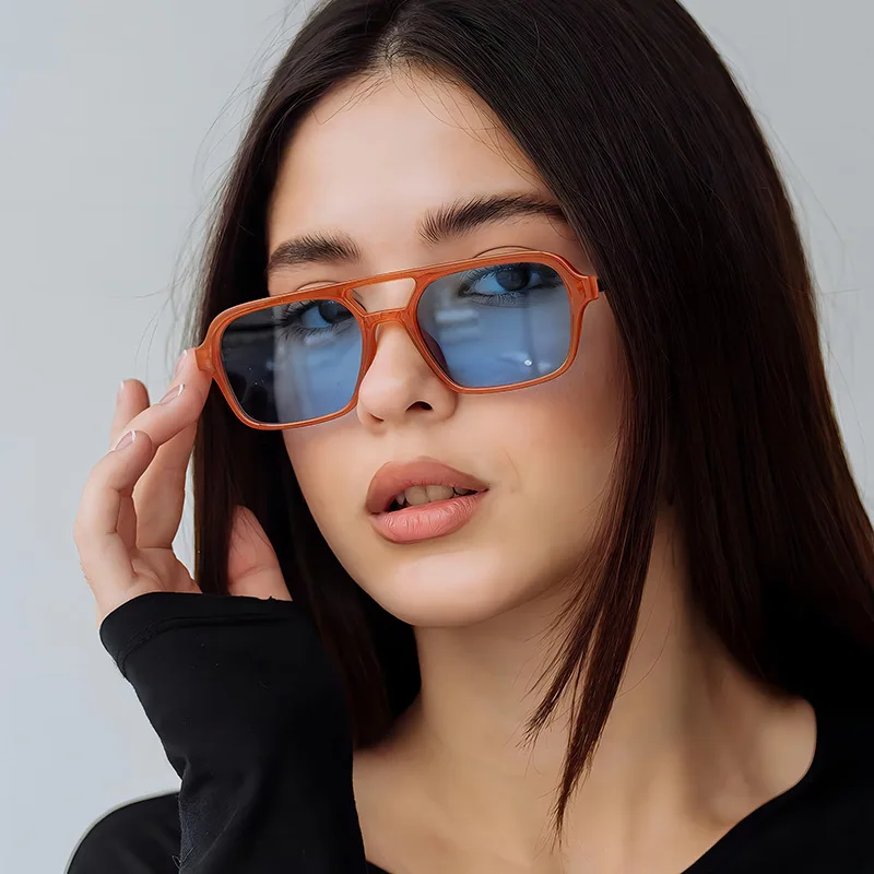 

2026 New Retro Square Sunglasses Men Women Black Double Bridge Shades UV400 Sun Glasses Fashion Cool Eyewear