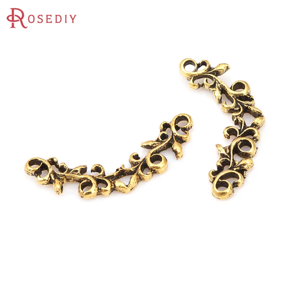 50PCS Antique Bronze Antique Gold Color Zinc Alloy Flower Vine Connect Charms Diy Jewelry Making Supplies Earrings Accessories