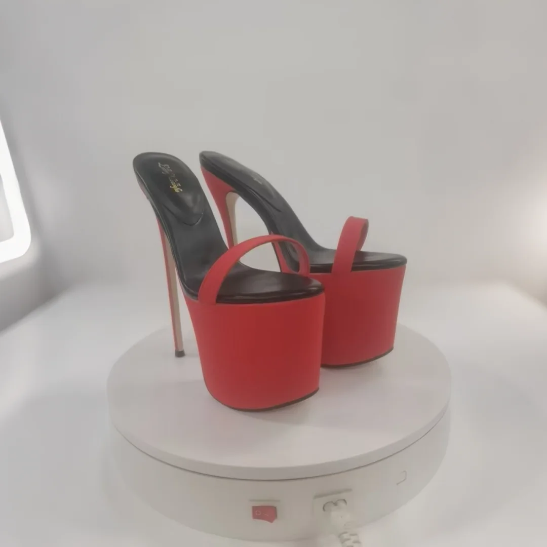 

Fashion 2026 Summer Sexy Shoes Women's Shallow Mouth Slipper Open Toe 22cm Thin High Heels Pumps Catwalk Shows 9 Inch Stilettos