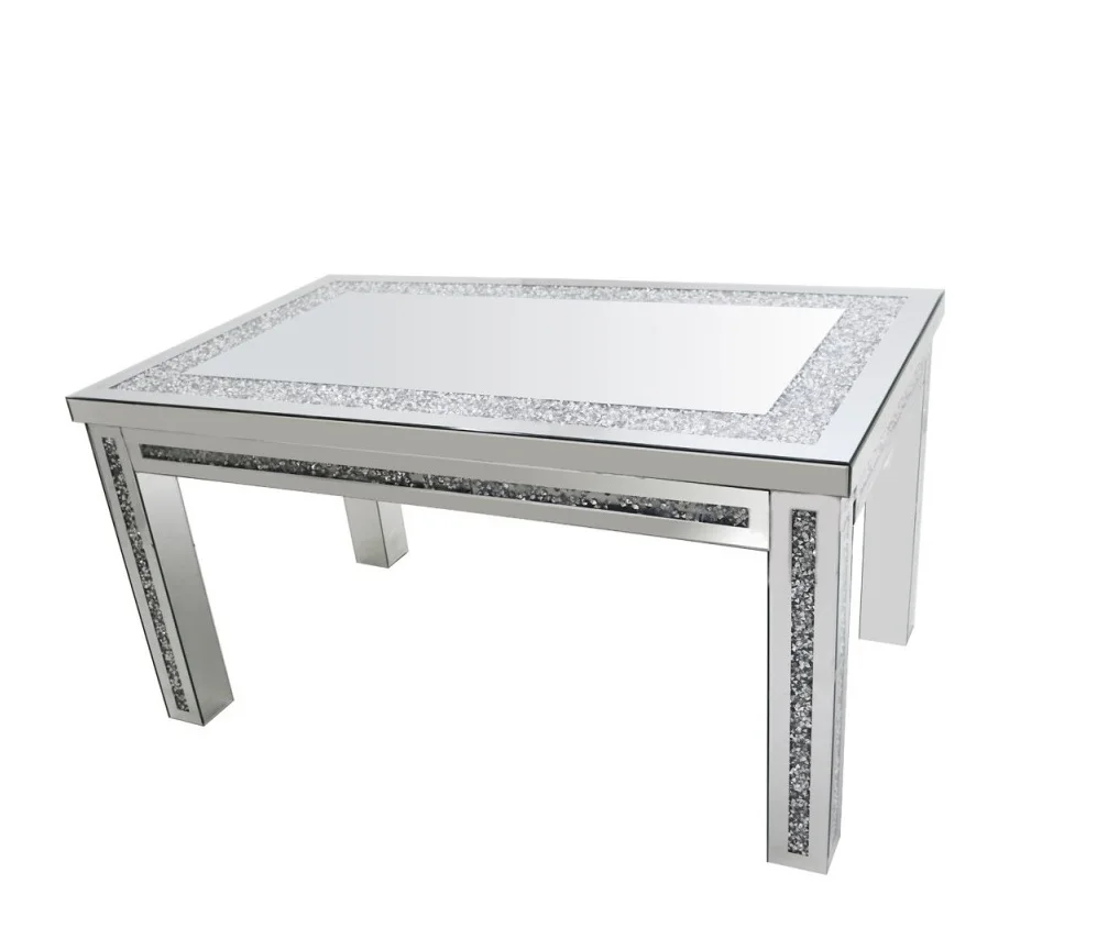 Elegant Mirrored Dining Table, Crushed Diamond Top 4 Legs for Dining Room（15 Days Make）