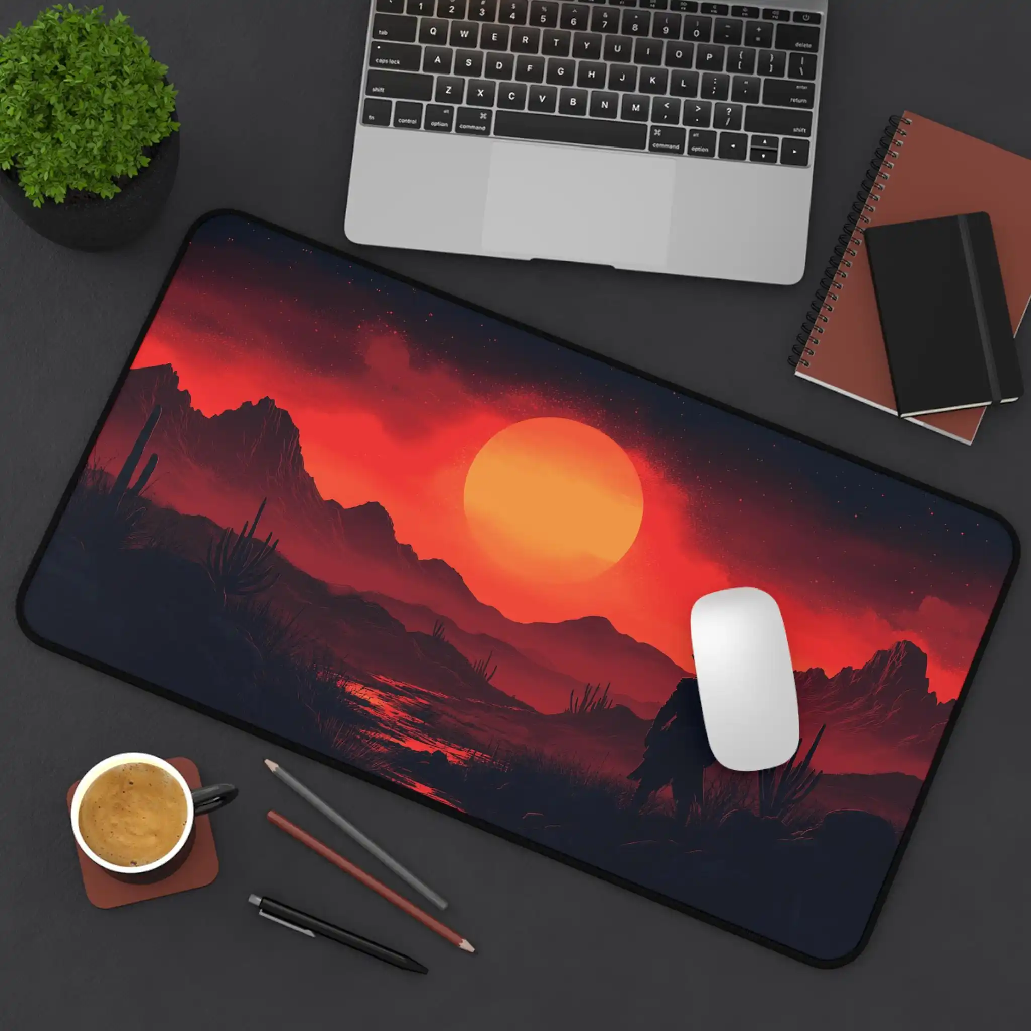 Red Dead Western Desk Mat Digital Art Cowboy Desert Game Mousepad Large Sunset Style Synthwave Desk Pad Aesthetic Landscape