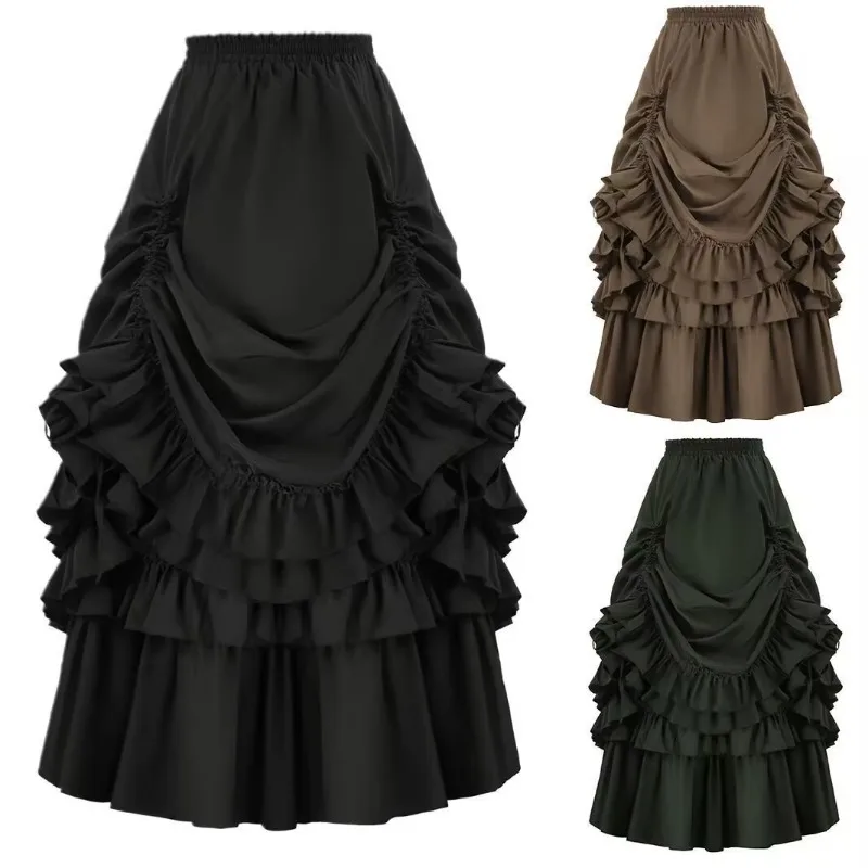 New Drawstring Skirt for Women Retro Gothic Dark Renaissance Short Black Goth Skirt