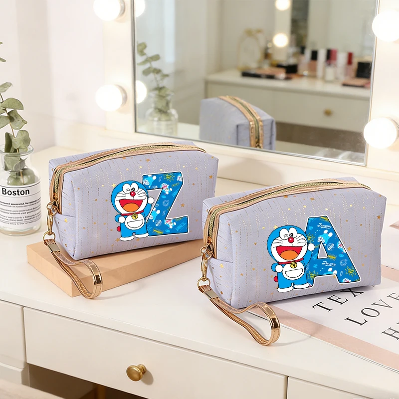 

Doraemon Women Makeup Bag Cartoon A-Z Letter Toiletry Bags Female Kawaii Travel Portable Storage Pouch Cute Zipper Wash Bag Gift