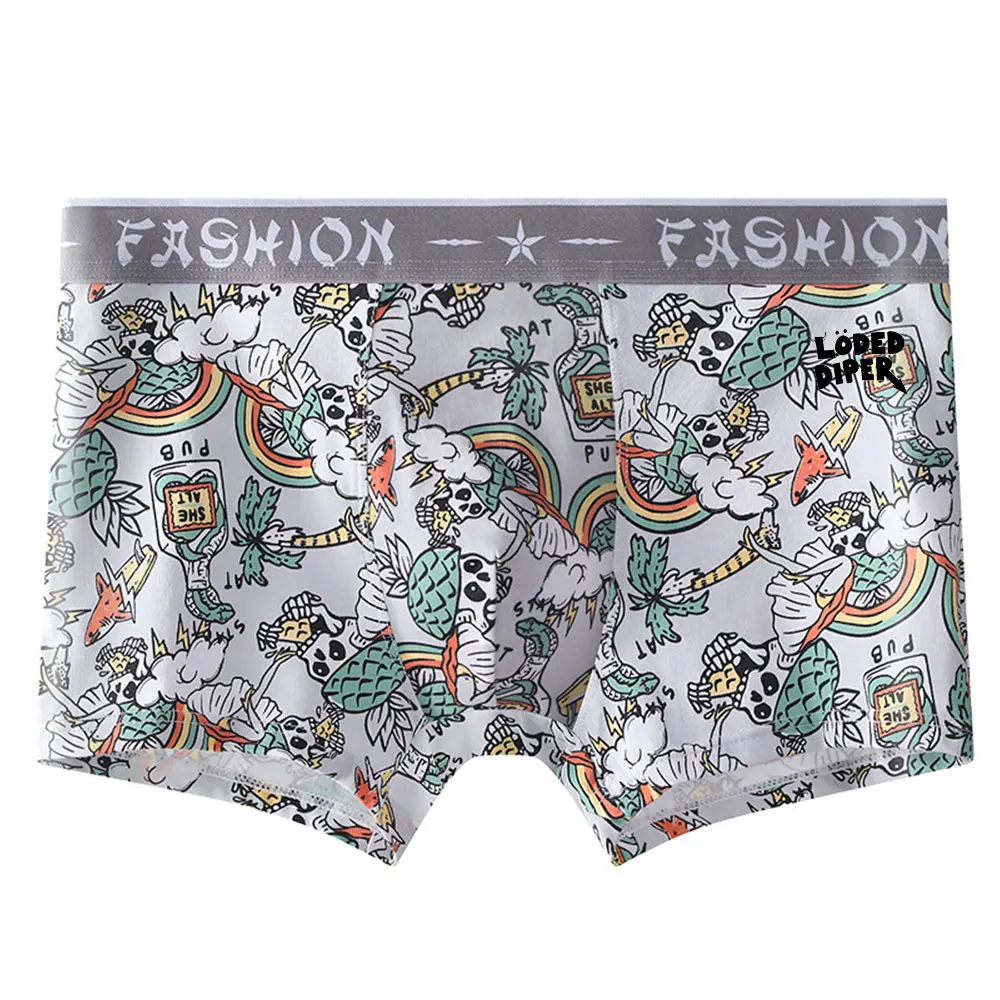 Mode Mann Baumwolle Gedruckt Boxer Unterwäsche Unterhosen Marke Gedruckt Kurze Low Rise Weiche Höschen Lässige Haut Freundliche Höschen
