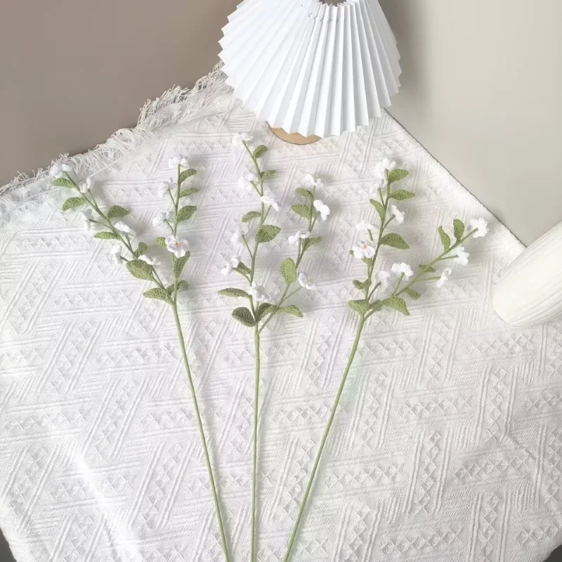 (No Vase)1pc Creative Handmade Mini White Flowers Crochet Artificial Plants Finished Ornaments Home Decor  Exquisite Decoration