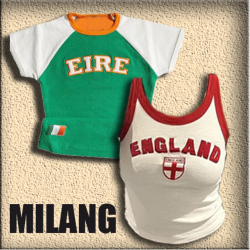 2025 الأوروبية والأمريكية عالية الشارع العصرية ملابس نسائية غير رسمية مطبوعة الصيف قصيرة تناسب ضئيلة قصيرة الأكمام تي شيرت كامل