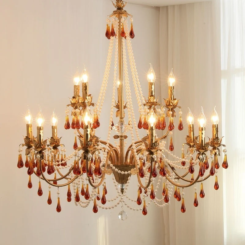 French retro style all-copper water drop crystal chandelier 3