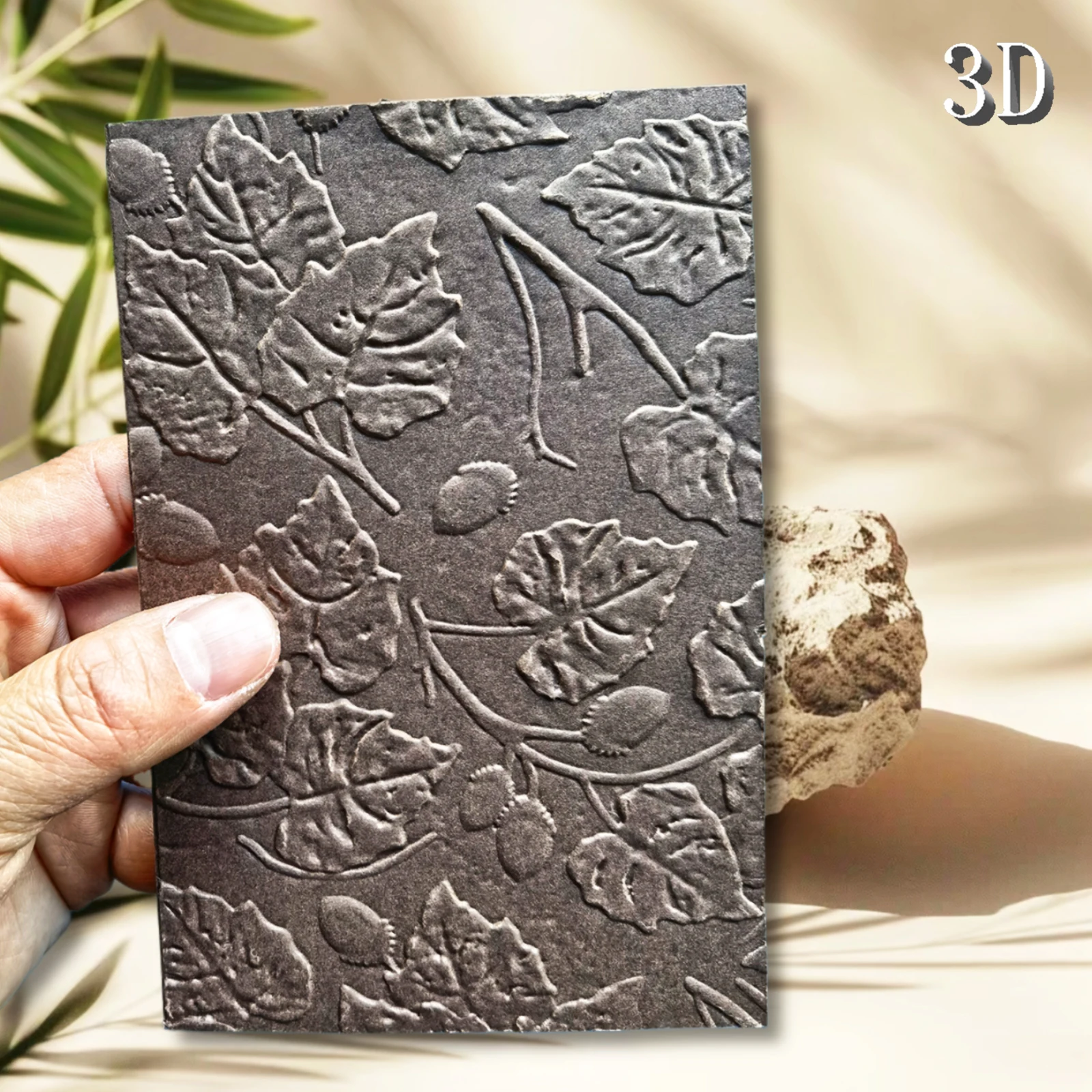 Blatt- und Nuss-Textur-Design, DIY-Prägeschablone aus Kunststoff, 3D-Prägeordner, perfekt für die Herstellung von Karten, Sammelalben und Geschenketten