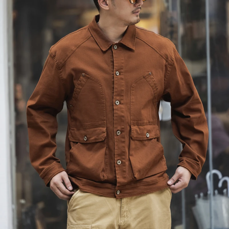 الأمريكية الرجعية منتصف الوزن الصيد سترة قطن الرجال فضفاضة كبيرة الحجم عادية الرجل الصلب عمال معطف الخريف نمط جديد #1