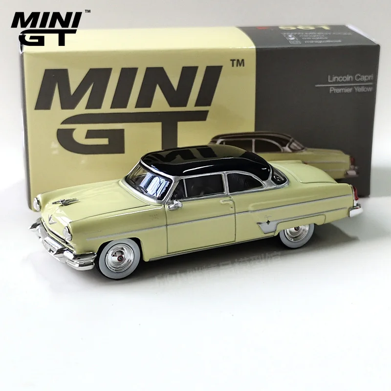 MINI GT 1:64 # 561 Lincoln Capri 1954 Premier Żółty odlewany model samochodu wyścigowego Zabawki dla dzieci Prezent