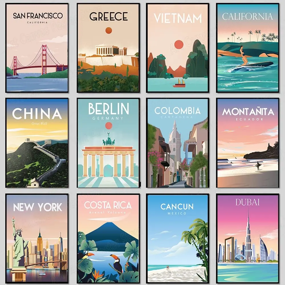 Pósteres de ciudad de viaje mundial, visita de París/México/Nueva York, impresiones Retro, entusiastas del turismo, decoración Vintage para la habitación del hogar, Cuadros artísticos de pared
