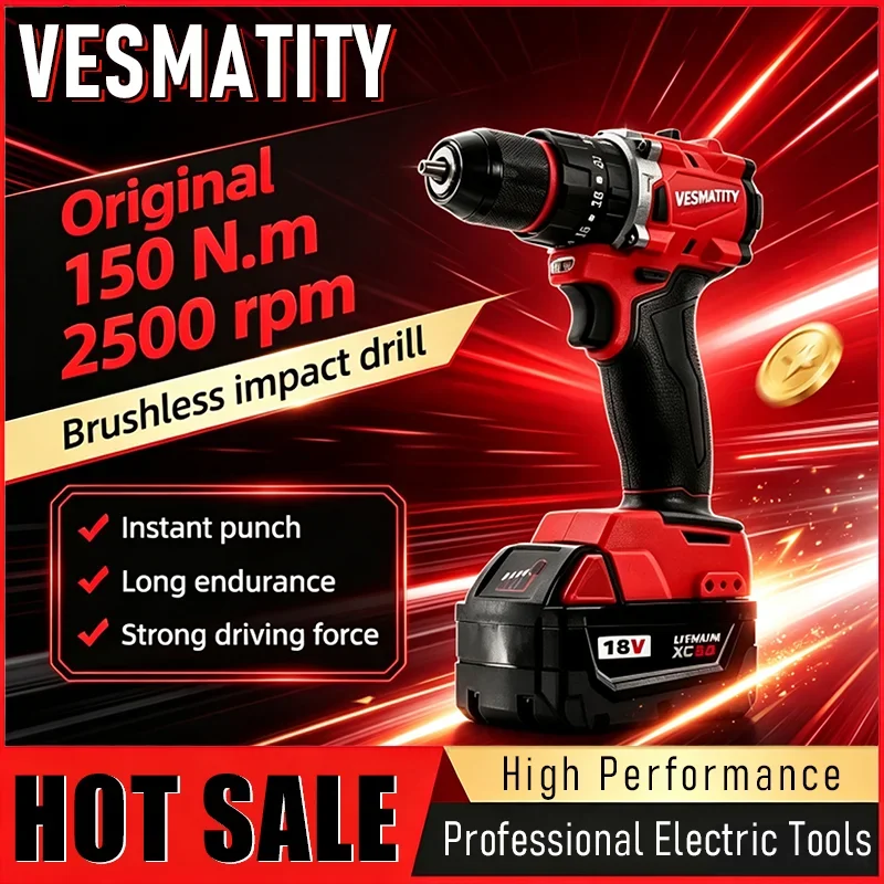 brushless impact drill 150N.m compact lightweight 20+3 clutch positions electric screwdriver drill hammer combo fits M18 battery