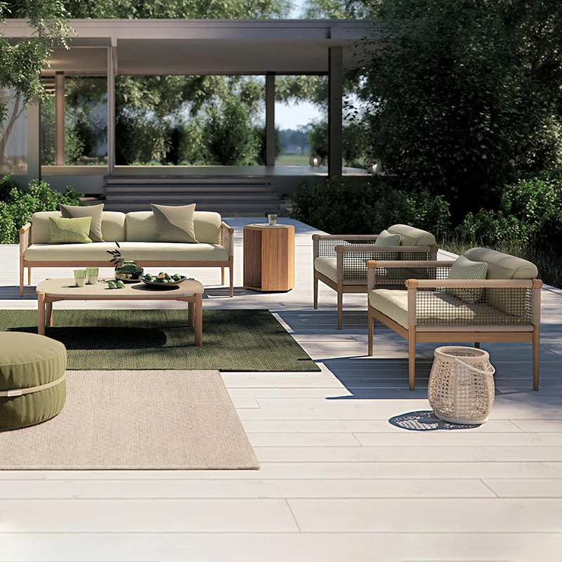 Outdoor Villa Courtyard Rope Weaving Sofa Garden Waterproof And Sunscreen Teak Resorts Hotel Garden Leisure Sofa
