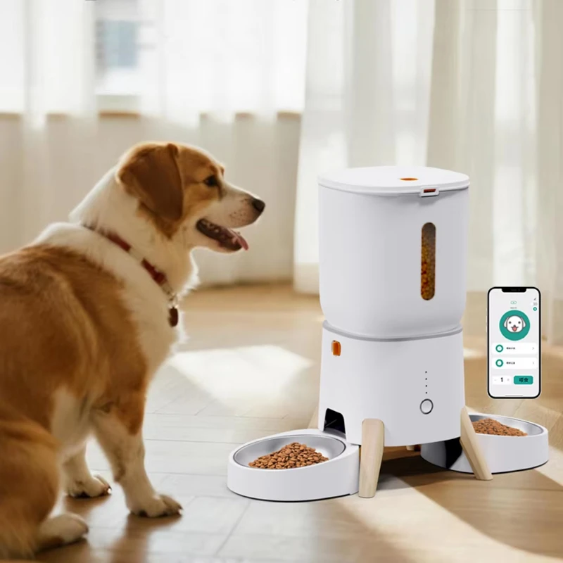 

Automatic pet feeder, smart dog and cat food dispenser, wirelessly supports dual stainless steel bowls