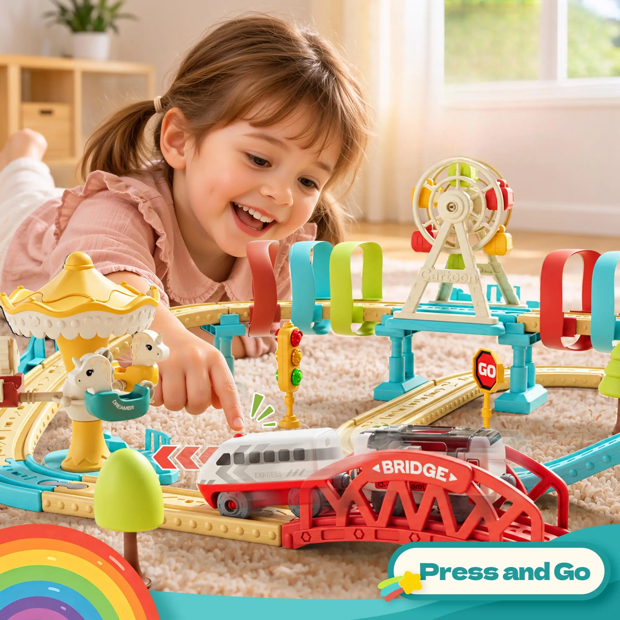 Children's Educational DIY Assembly Toy Train And Windmill Ride-On Track Playset for Creative Learning And Fun
