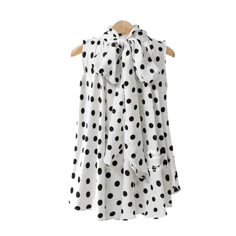 

Summer Women's Wear Large Size Loose Polka Dot Sleeveless Chiffon Shirt Bottom Top for Women